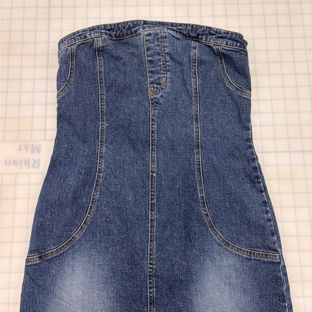 Strapless denim mini dress